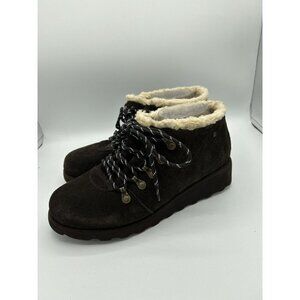 Bearpaw Brown Faux Fur Suede Lace Hiker Ankle Boot Booties Size 9